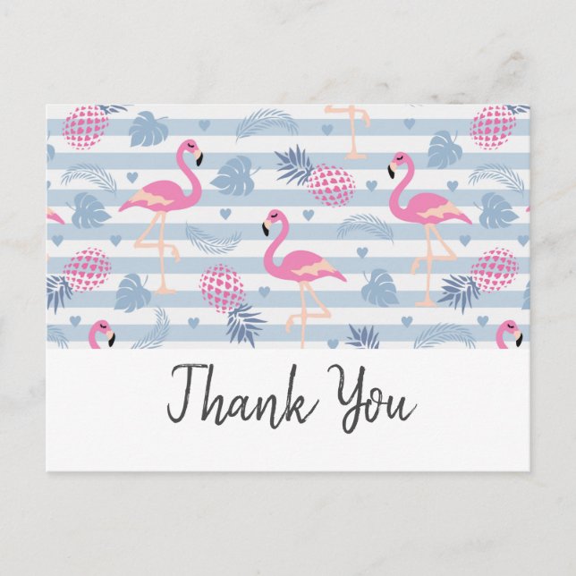 Postal Flamingo caprichoso y patrón de piña gracias (Anverso)