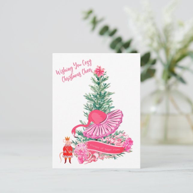 Postal Flamingo Cascanueces Ballet Navidad Personalizada (Anverso de pie)