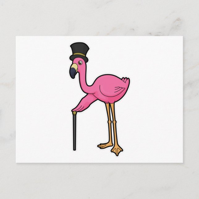 Postal Flamingo como Groom con Gorra y caña (Anverso)