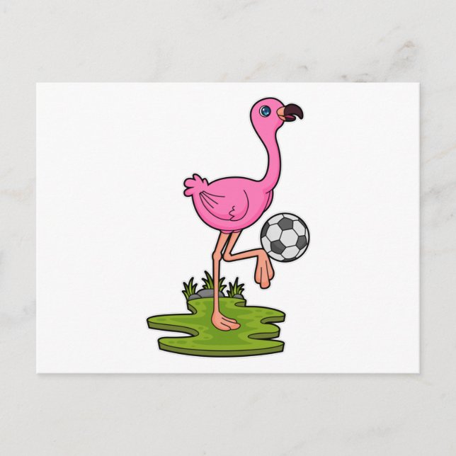 Postal Flamingo como jugador de fútbol con fútbol (Anverso)
