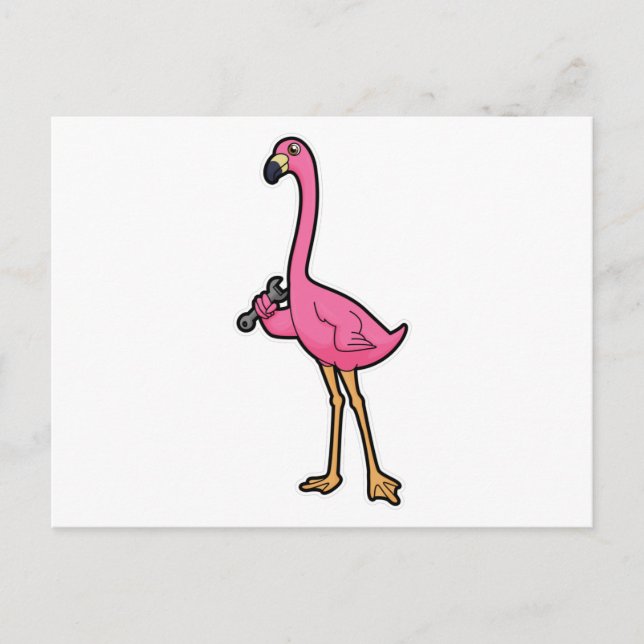 Postal Flamingo como mecánico con llave (Anverso)