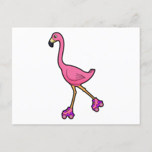 Postal Flamingo como patinador con patines