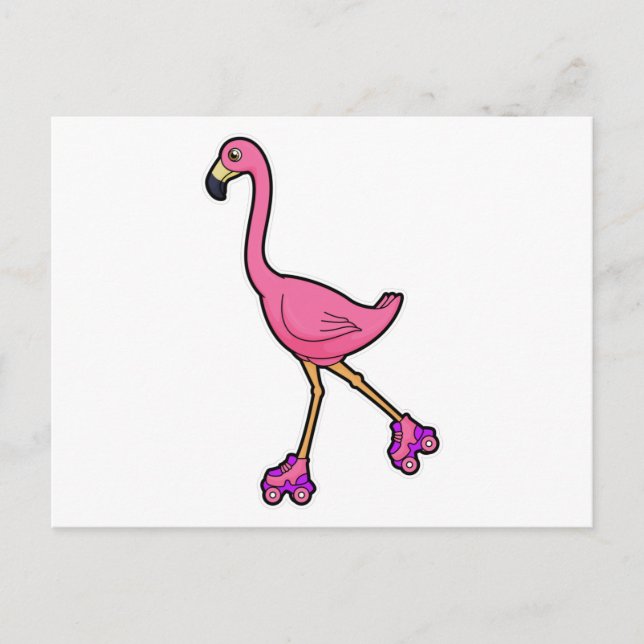 Postal Flamingo como patinador con patines (Anverso)