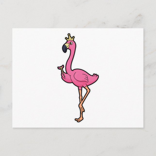 Postal Flamingo como rey con corona y personal (Anverso)