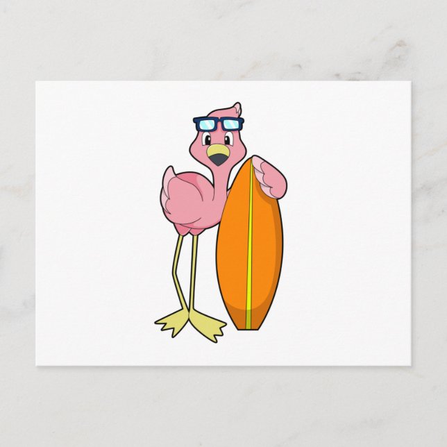 Postal Flamingo como surfista con Surfboard.PNG (Anverso)
