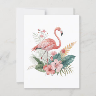 Postal Flamingo Con Flores