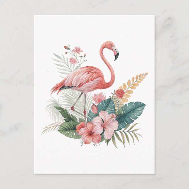 Postal Flamingo Con Flores (Anverso)