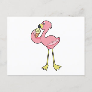 Postal Flamingo con helado Waffle