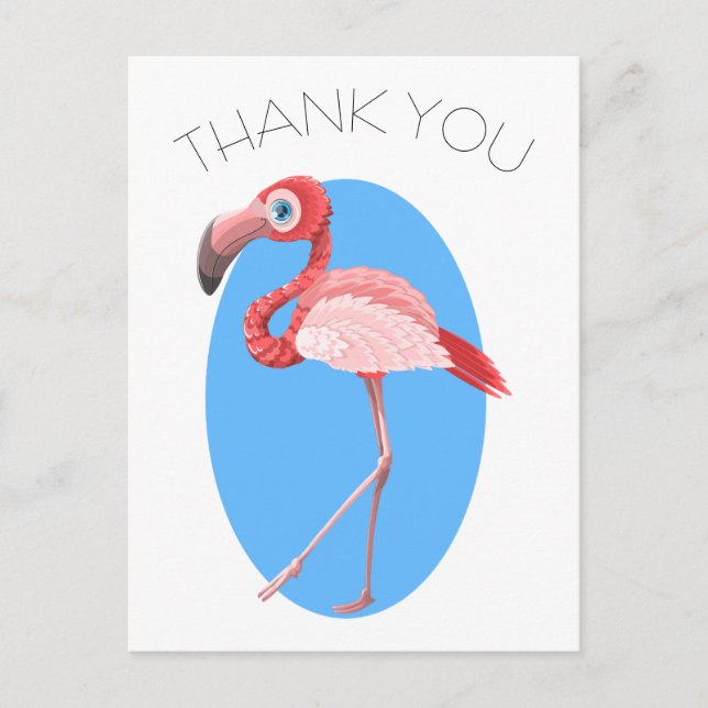 Postal Flamingo de dibujos animados gracias (Anverso)