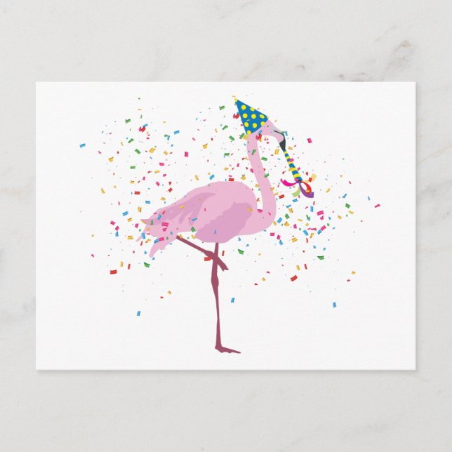 Postal Flamingo de fiesta - Animales con Fiesta (Anverso)