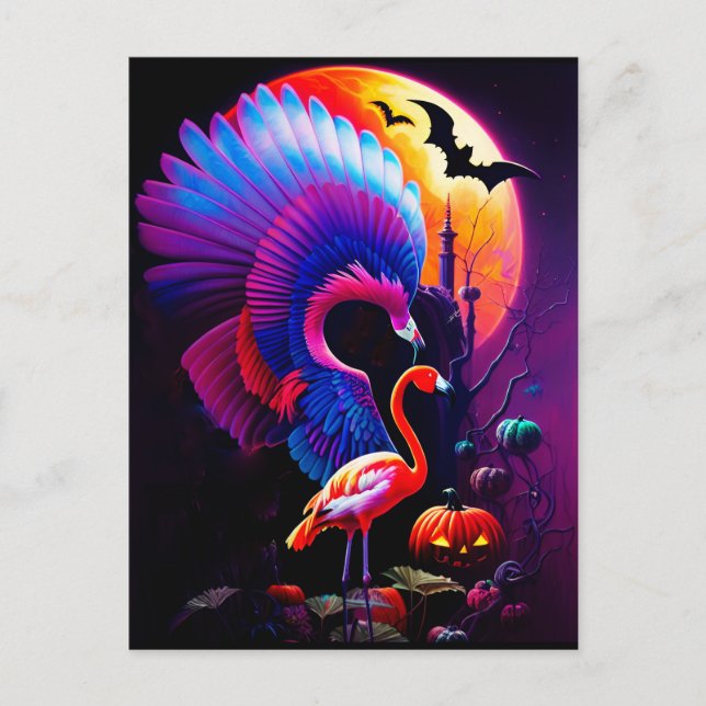 Postal Flamingo de Halloween espeluznante Horror (Anverso)
