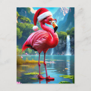Postal Flamingo de Navidad como Papá Noel-47476