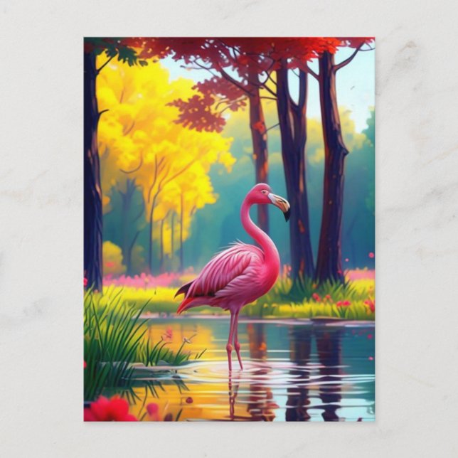 Postal Flamingo de pie en el lago-365476 (Anverso)