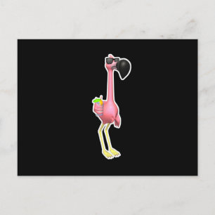 Postal flamingo divertido con bebida
