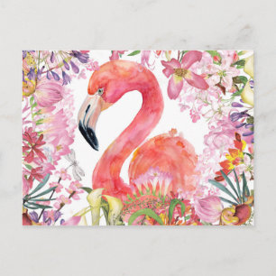 Postal Flamingo en la jungla de flores - Patrón de verano