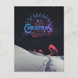 Postal Flamingo en la nieve con Navidades espaciales raro