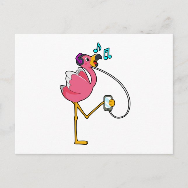 Postal Flamingo en Music with Headphone (Anverso)