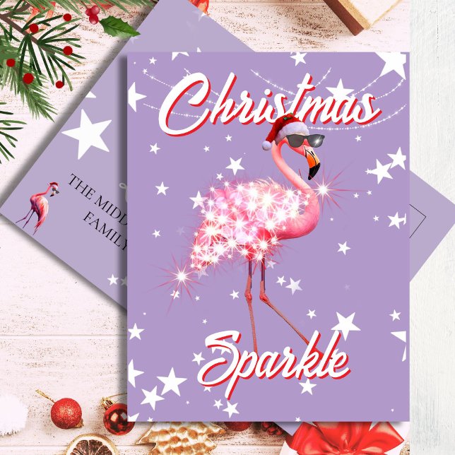 Postal Flamingo en Santa Hat y Navidades morados de vidri (Subido por el creador)