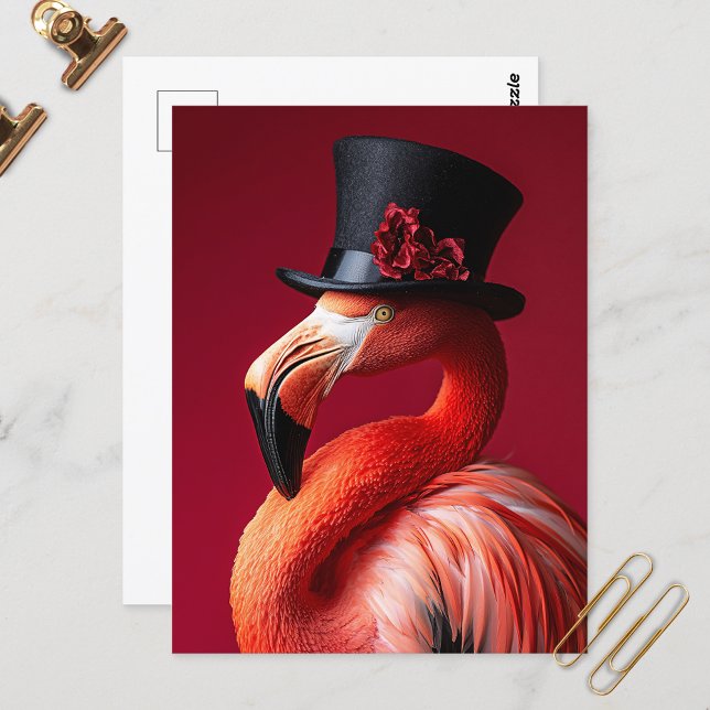 Postal Flamingo en un sombrero superior (Subido por el creador)