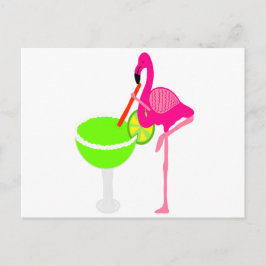 Postal Flamingo gracioso que bebe una Margarita