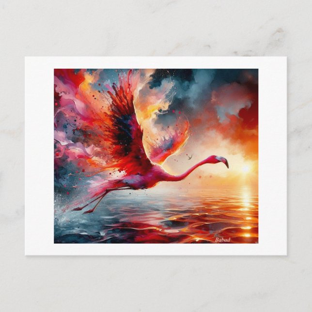 Postal Flamingo in a Fiery Flight,  (Anverso)
