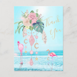 Postal Flamingo Jewel Beach Floral Gracias