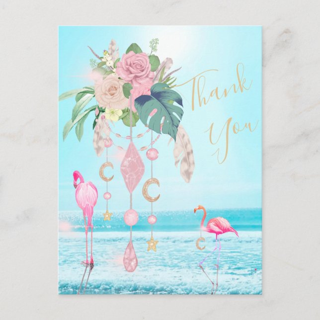 Postal Flamingo Jewel Beach Floral Gracias (Anverso)
