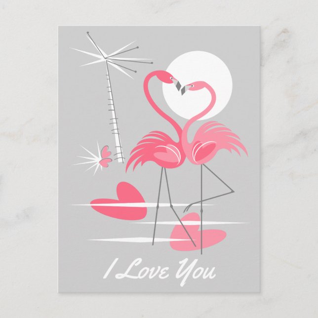 Postal Flamingo Love I Love You postcard (Anverso)