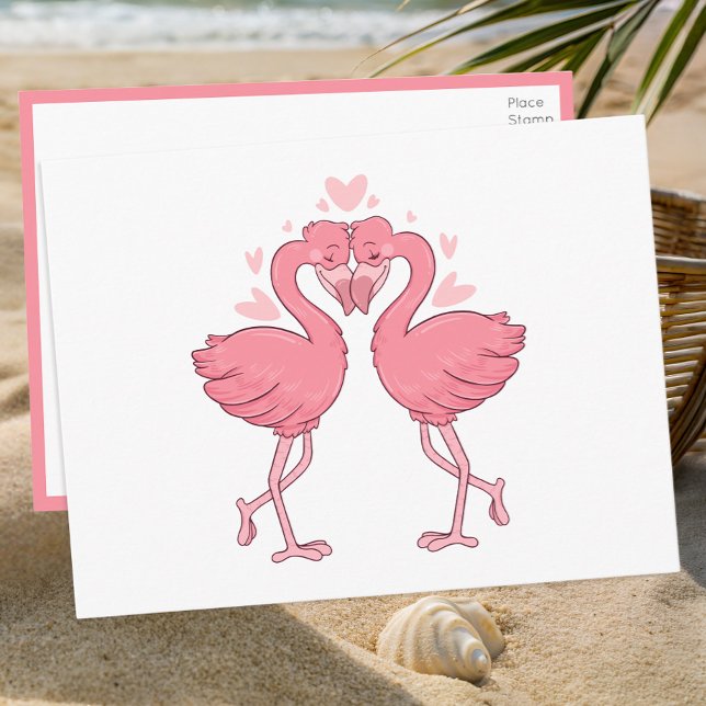 Postal Flamingo Pink Tropical Beach Wedding Thank You (Subido por el creador)