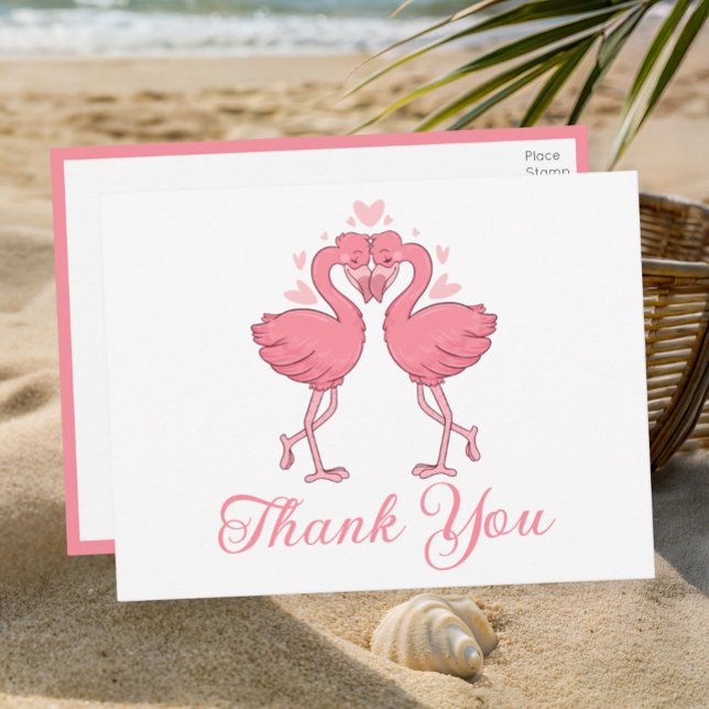 Postal Flamingo Pink Tropical Beach Wedding Thank You (Subido por el creador)