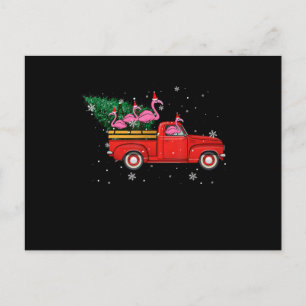 Postal Flamingo Riding Red Truck Xmas Santa Hat Navidades