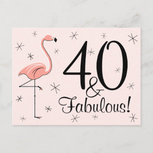 Postal Flamingo Rosa "40 and Fabulous!"