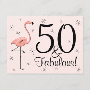 Postal Flamingo Rosa "50 and Fabulous!"