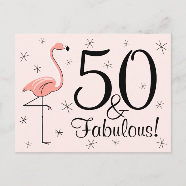Postal Flamingo Rosa "50 and Fabulous!" (Anverso)