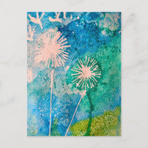 Postal Flamingo rosa colorido arte acuático