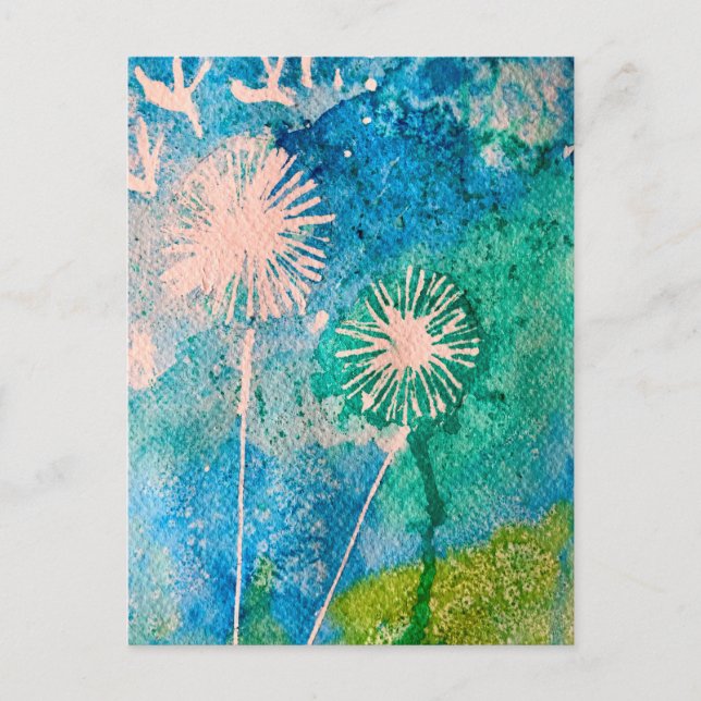 Postal Flamingo rosa colorido arte acuático (Anverso)