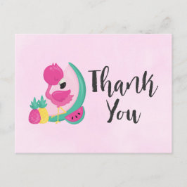 Postal Flamingo rosa con frutas tropicales en rosa Gracia