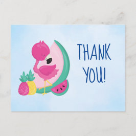 Postal Flamingo rosa con sandía y piña gracias