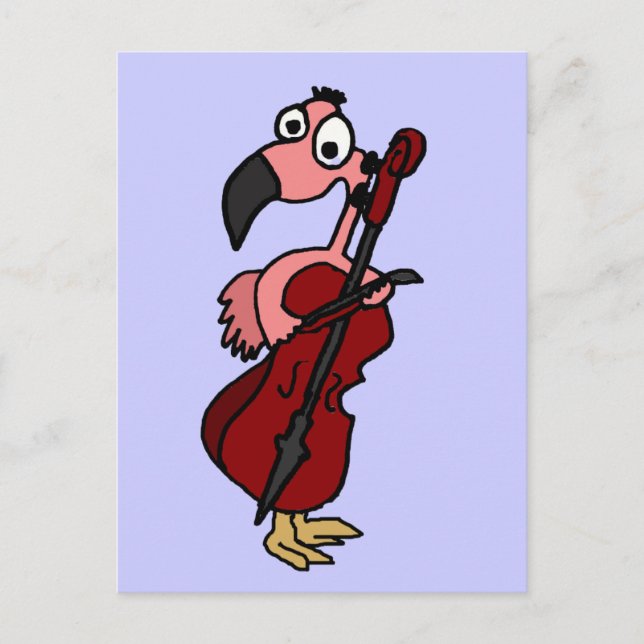 Postal Flamingo rosa divertido jugando a Cello (Anverso)