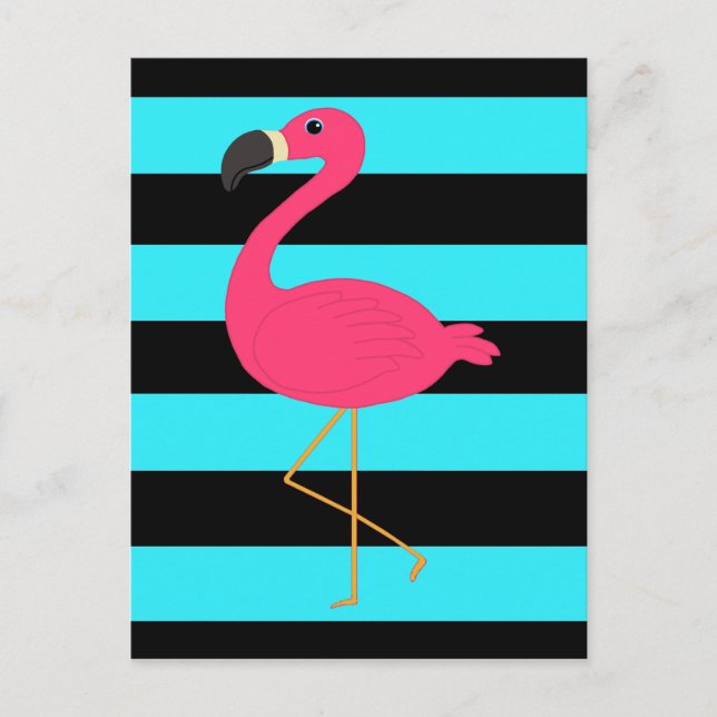Postal Flamingo rosa en Verde azulado y negro (Anverso)