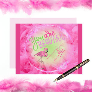 Postal Flamingo Rosa Eres Hermoso Inspirador