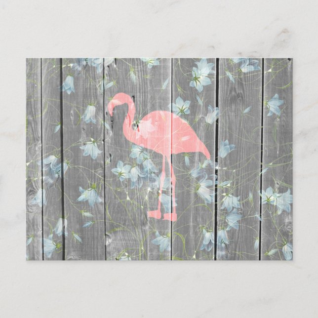 Postal Flamingo rosa Floral Gris Rústico Fotografía de ma (Anverso)