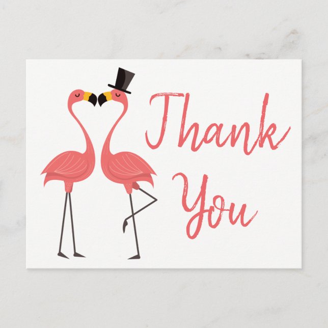 Postal Flamingo Rosa Gracias Boda Tropical, Novia (Anverso)