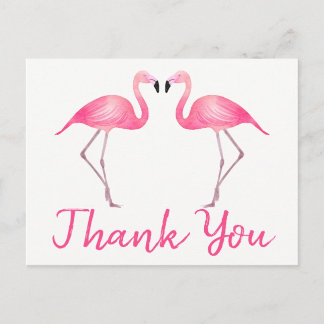 Postal Flamingo rosa Gracias Boda tropical verano (Anverso)