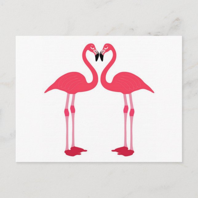 Postal Flamingo rosa-pájaros-corazón-amor (Anverso)