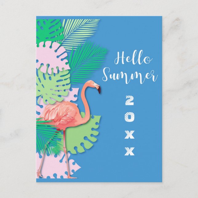 Postal Flamingo rosa trópico lindo Hola (Anverso)