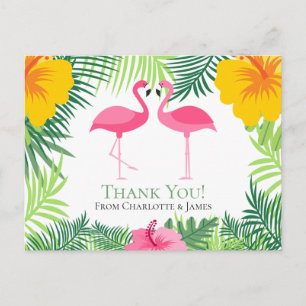 Postal Flamingo Rosado Tropical Gracias Boda