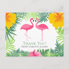 Postal Flamingo Rosado Tropical Gracias Boda