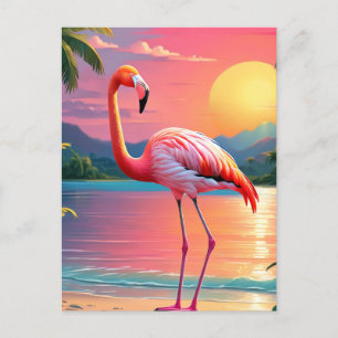Postal Flamingo Sunset Tropical Beach