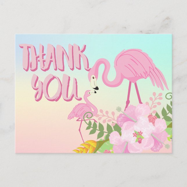 Postal Flamingo tropical Gracias (Anverso)